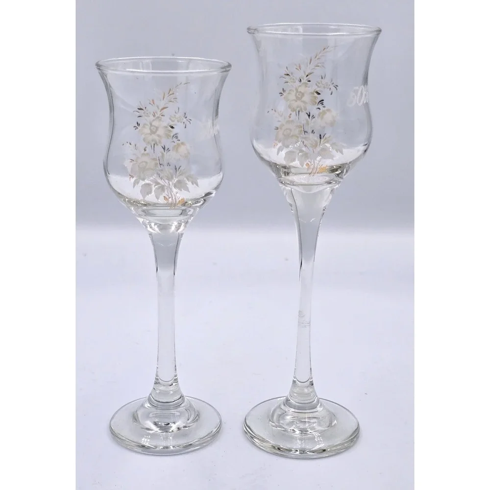 50th Anniversary Etched Votive Candle Long Stem Pair Floral Gold Tone Vintage